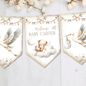 Welcome Baby Bunting Neutral Shades Personalised Decoration