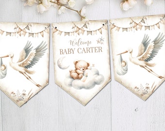 Welcome Baby Bunting Neutral Shades Personalised Decoration