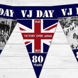 Dzień Zwycięstwa w Japonii 80 lat Vintage 1945 Historyczne zdjęcia Uroczystość Dekoracja chorągiewek