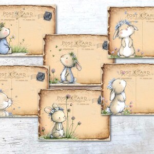 Postais com desenho de coelhinho da Páscoa - Conjunto de 6 cartões em estilo vintage