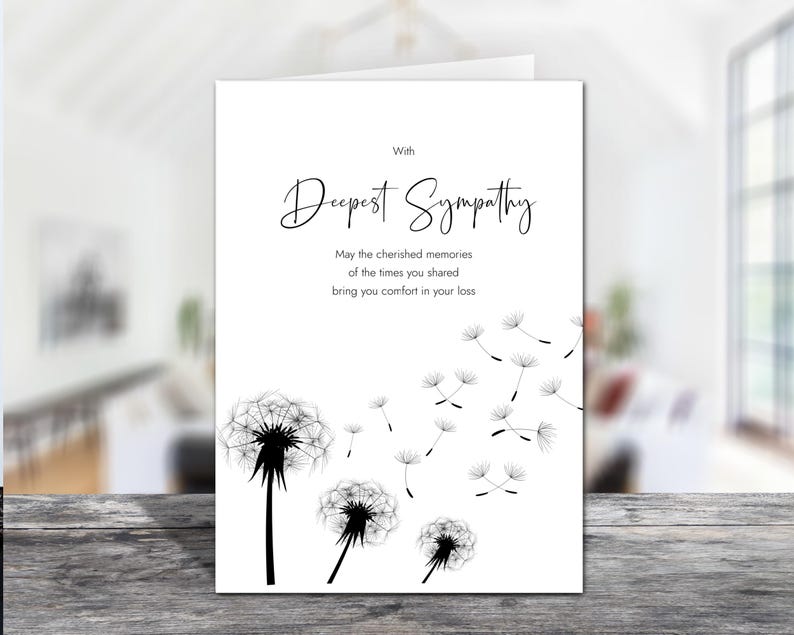 Sympathy Script Personalised Dandelion 'with Deepest Sympathy' Condolence Glossy Card ...