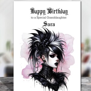 Cartão de aniversário personalizado com brilho para garota gótica - Escolha o tamanho e o destinatário