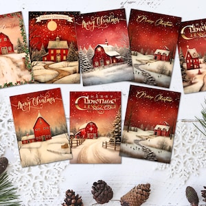 8 Primitive American Barns & Houses Weihnachtskarte Tags/Topper Kartenherstellung Dekorationen