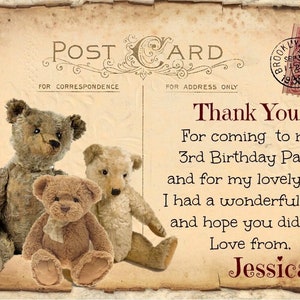 6 cartes postales en lambeaux personnalisées ours en peluche, cartes de remerciement et enveloppes marron