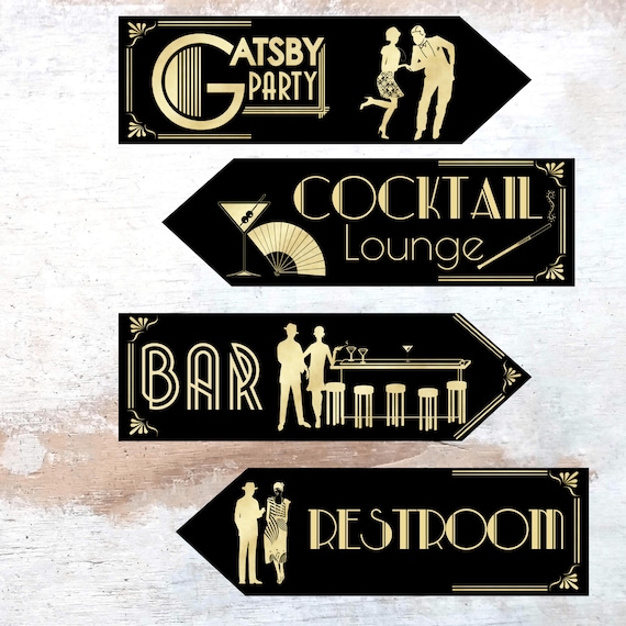 Set of 4 Gatsby 1920's Theme Party Art Deco Decoration Arrow Signs
