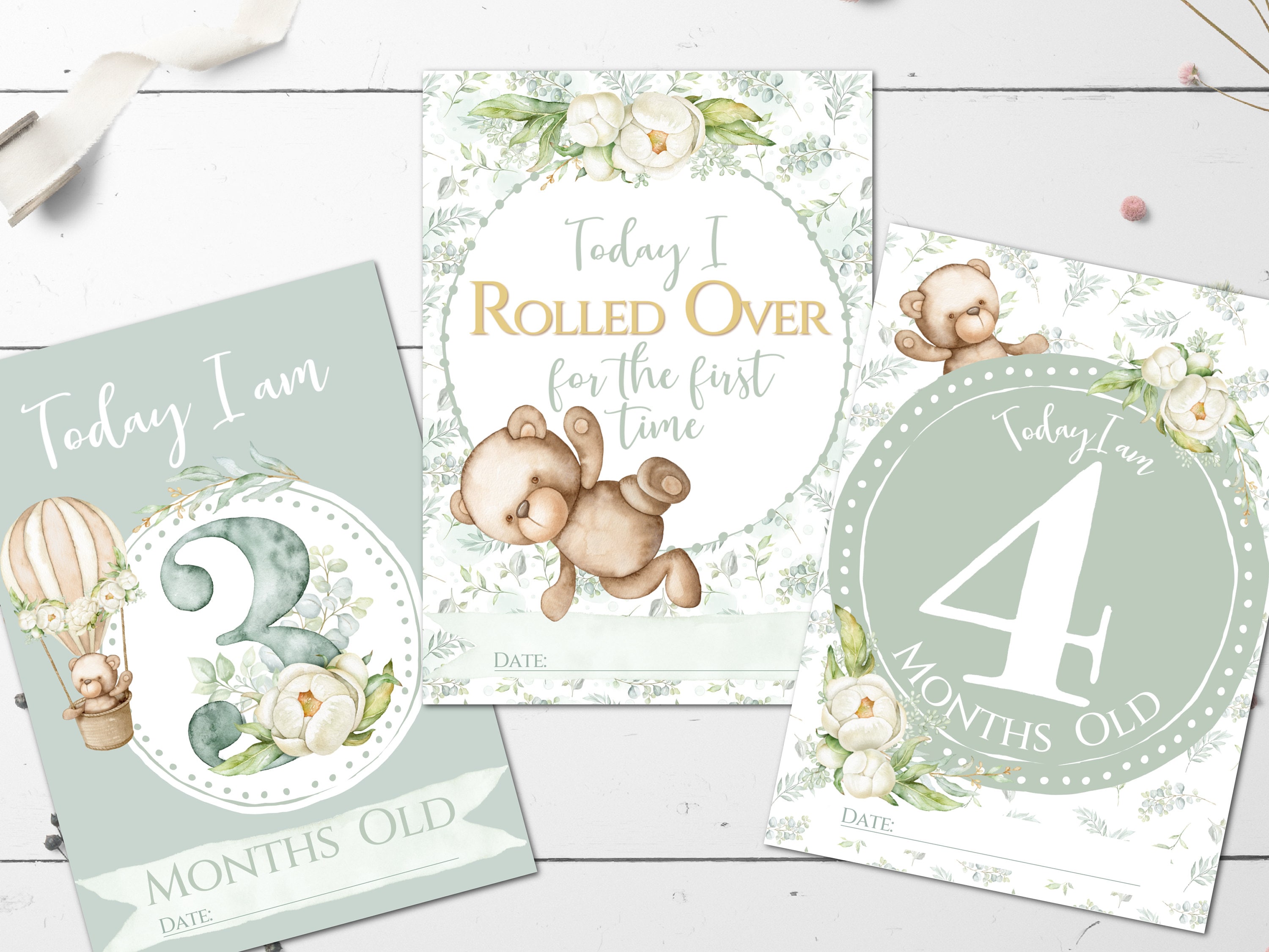 Teddy Bear First Year Baby Milestone Memory Cards - 24 Cards - Etsy UK