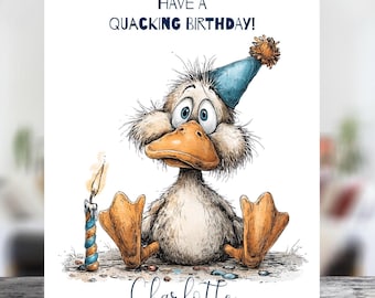 Personalised Funny Duck Glossy Novelty Birthday Card with White Envelope