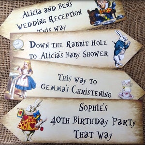 Set of 4 Personalised Alice in Wonderland Large Party Decoration Arrows