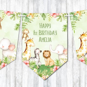 Jungle Safari Personalizado 'Go Wild in the Jungle' Party Bunting/Banner & Ribbon
