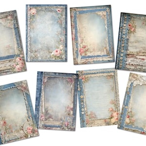 8 Shabby Chic Denim & Spitze Rahmen Kartenherstellung Journal Tags Toppers Dekorationen