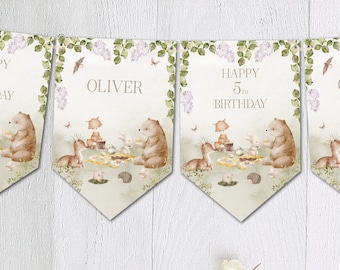 Bosdieren Picknick Verjaardag Vlaggenlijn Neutrale Tinten Gepersonaliseerde Decoratie