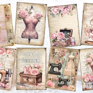 8 Shabby Chic Rose Bloemen Naaien Thema Kaarttoppers Schrootboek Dagboekkaarten