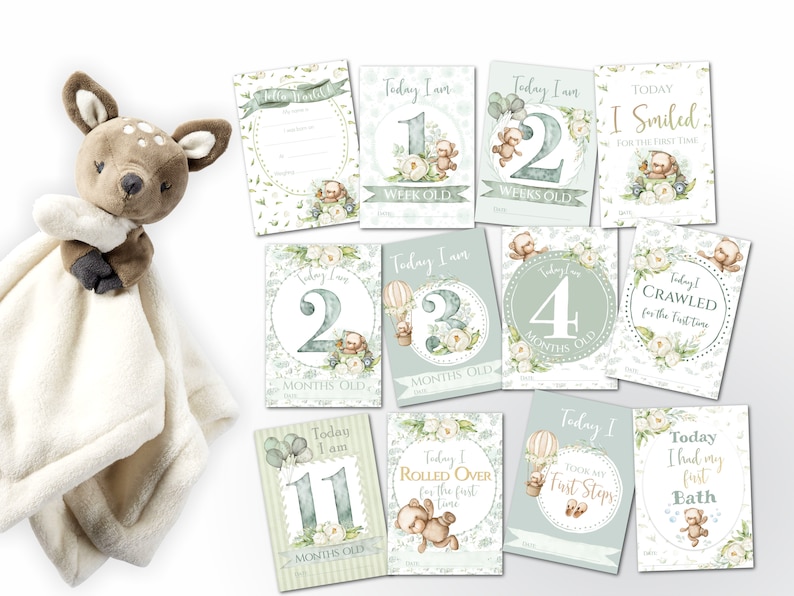 Teddy Bear First Year Baby Milestone Memory Cards - 24 Cards - Etsy UK
