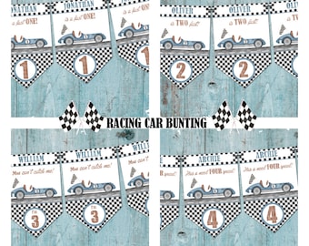 Personalised Racing Car Birthday Party Bunting - Choose Age