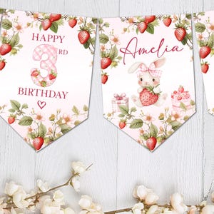 Bruant d'anniversaire personnalisé lapin Vichy rose fraise - tout âge