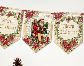 Poinsettia de Noël vintage Victorian Santa Banner Bunting Décoration