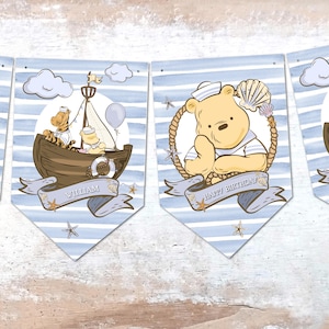 Banderines de feliz cumpleaños marinero náutico personalizado Winnie the Pooh