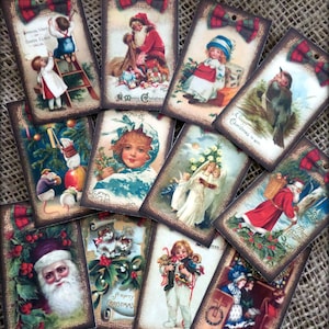 Set di 12 tradizionali etichette regalo natalizie vintage
