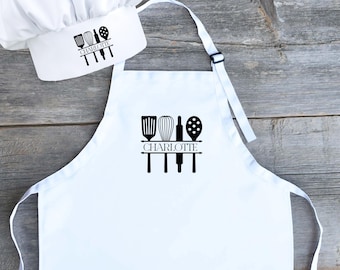 Personalised Kitchen Utensils Adult Polyester Matching Chef's Hat and Apron