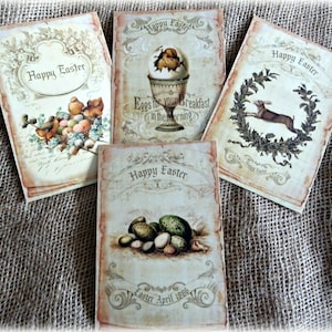4 Grandes Cartões Postais de Páscoa Estilo Vintage e Envelopes Kraft Brown C6 - 15,5 cm x 10 cm