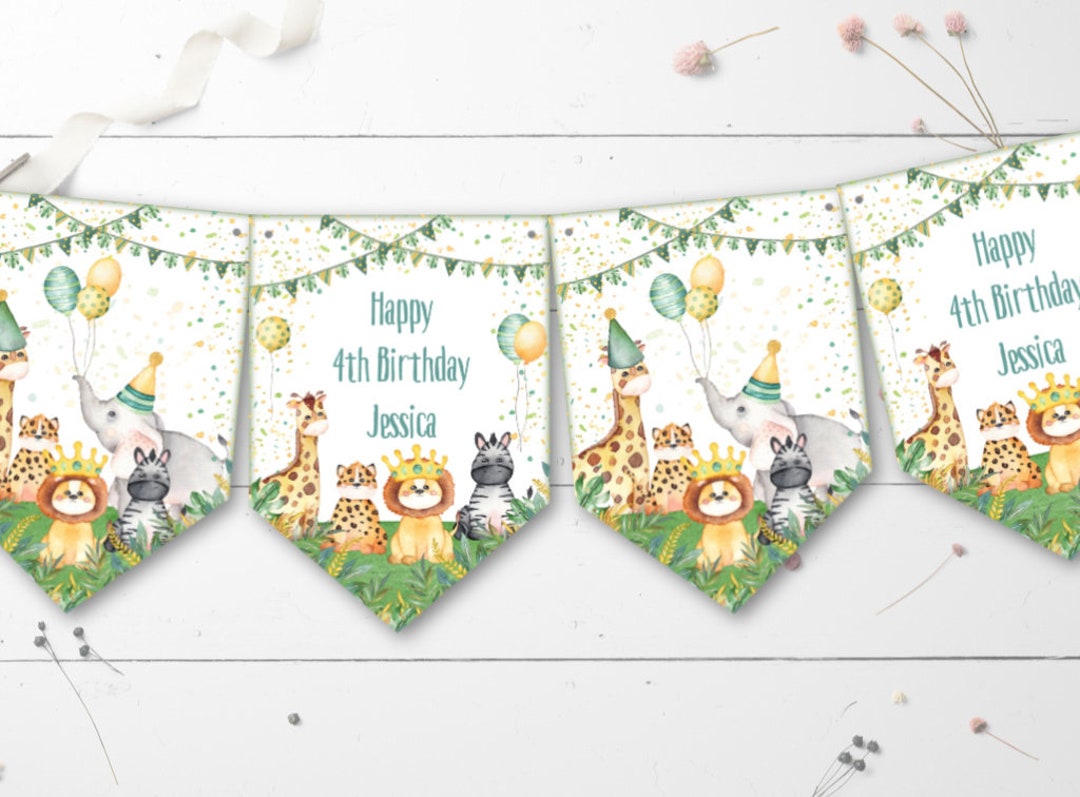 Jungle Safari Personalised Party Bunting/banner & Ribbon - Any Occasion ...
