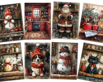 Christmas Card Toppers Santa's Kitchen Vintage Rustic Country Style Card Making Tags