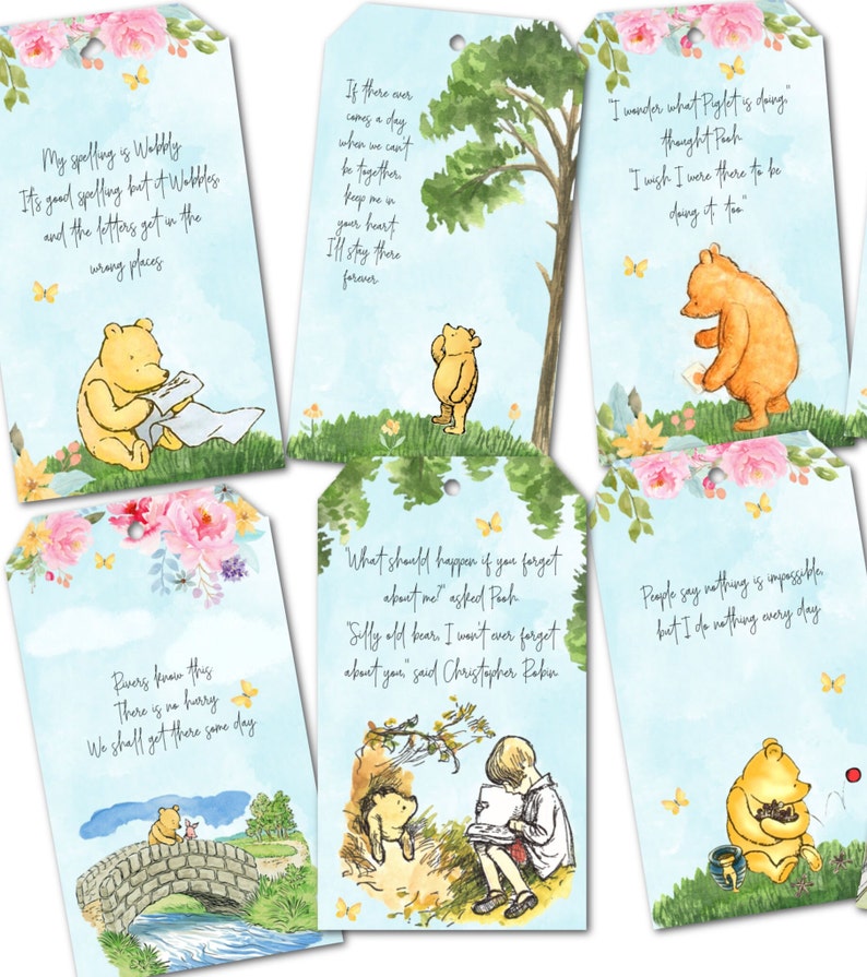 Pooh Quote Rivers 8 Woodland Winnie the Pooh & Friends Quotes Gift Tags and Jute String ...