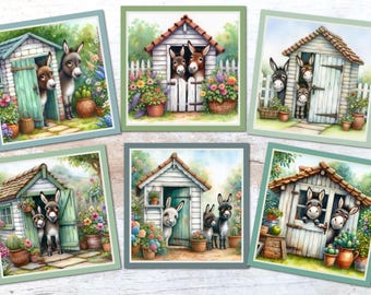 Etiquetas/adornos para tarjetas de jardín de burros mirones, decoración para hacer tarjetas - Cuadrado de 8,9 cm