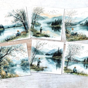Toppers de carte de pêcheur de lac - décoration de fabrication de cartes de pêche pittoresque