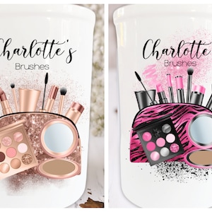 Personalised Ceramic Cosmetic Make Up Brushes Pot Holder Gift Idea -Pink & Black or Rose Gold