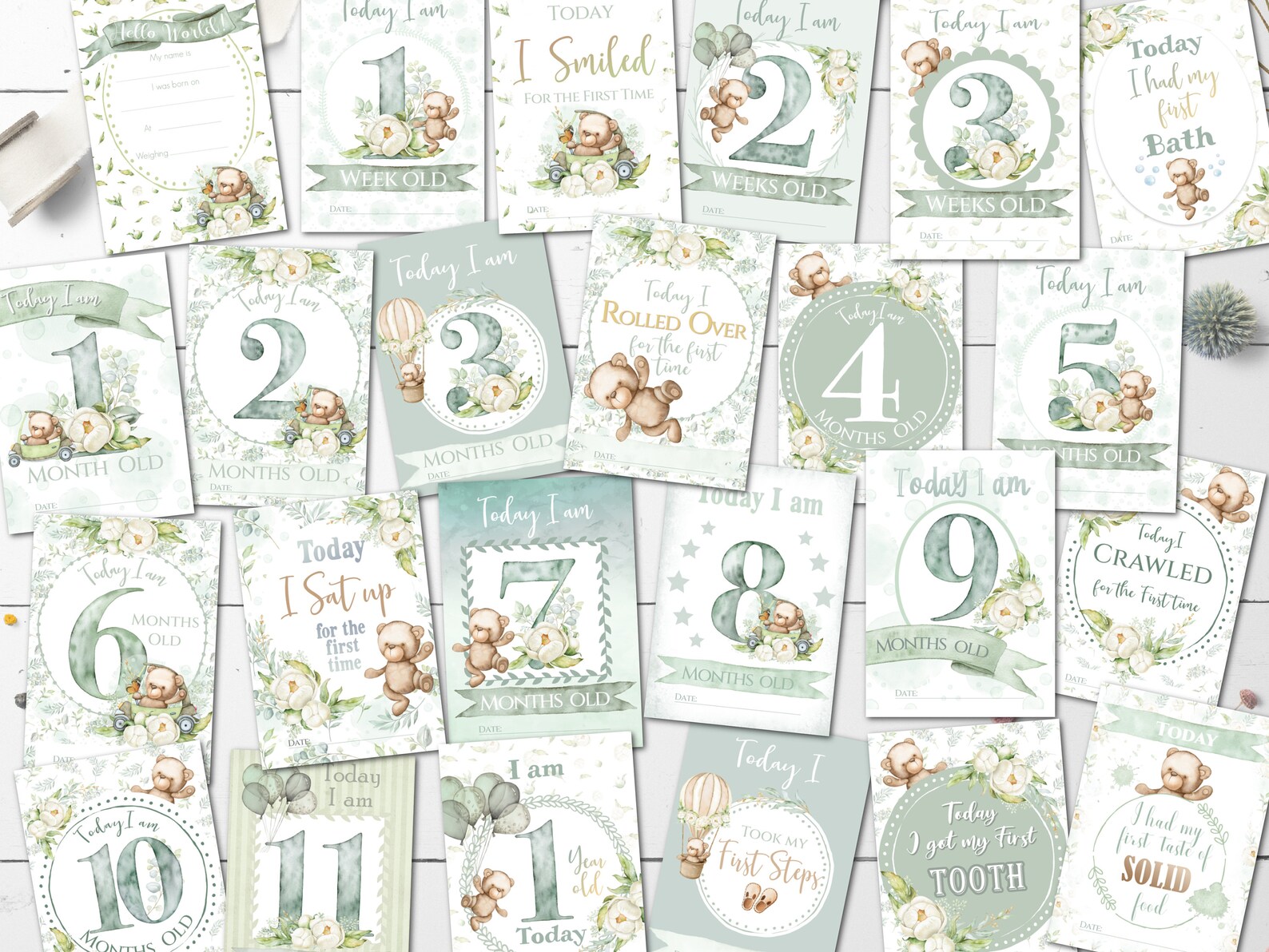 Teddy Bear First Year Baby Milestone Memory Cards - 24 Cards - Etsy UK