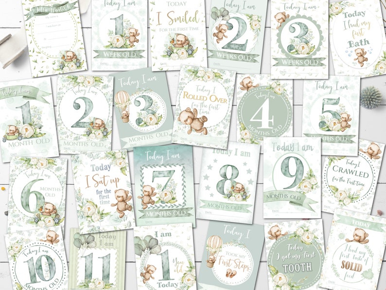 Teddy Bear First Year Baby Milestone Memory Cards - 24 Cards - Etsy UK