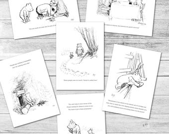 Set of 6 Winnie the Pooh Blank Note/Greetings Cards & White Envelopes