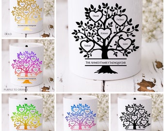 Personalised Family Tree Sadaqah Savings Jar Ceramic Money Box - from 2 to 16 Names