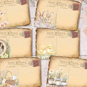 6 cartes postales de Pâques de style campagnard rustique avec/sans enveloppes