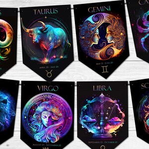 Horoscope Zodiac Bunting Star Signs Mystical Wiccan Fortune Telling Pagan Decor