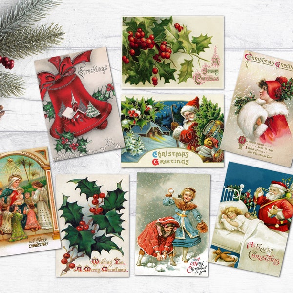 Ensemble de 8 étiquettes/Toppers ATC de Noël vintage rétro victoriens de style carte de Noël