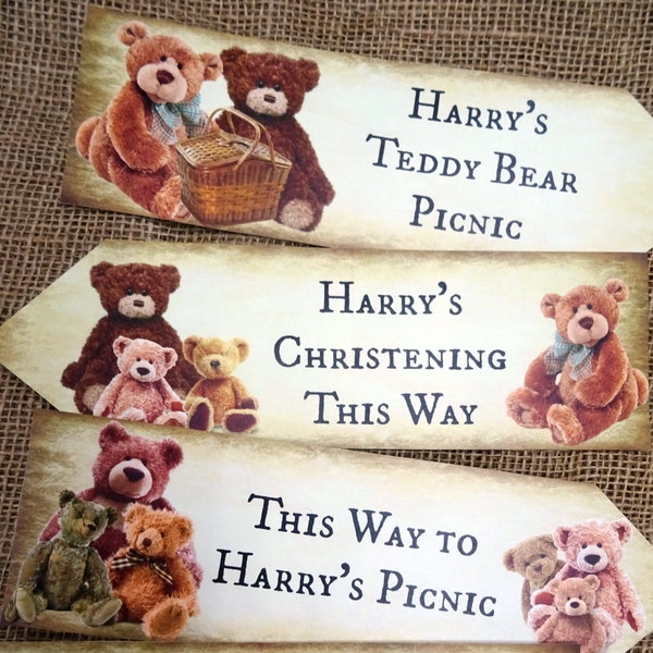 Set of 4 Personalised Teddy Bear's Picnic Large Party Decoration Arrows