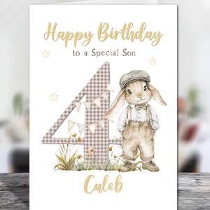 Lapin campagnard mignon de style rustique avec carte d'anniversaire à capuchon plat et enveloppe marron - Tous les âges et tous les destinataires, votre message imprimé à l'intérieur