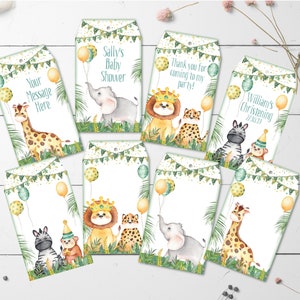 8 etiquetas y cadenas personalizadas de regalos de Jungle Safari Animals