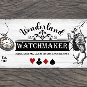 Novelty Alice in Wonderland White Rabbit Watchmaker Metal Sign Plaque Gift Idea