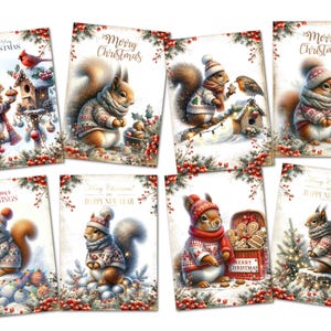 8 écureuils des bois d'hiver de Noël en tricot Fabrication de cartes JournalToppers