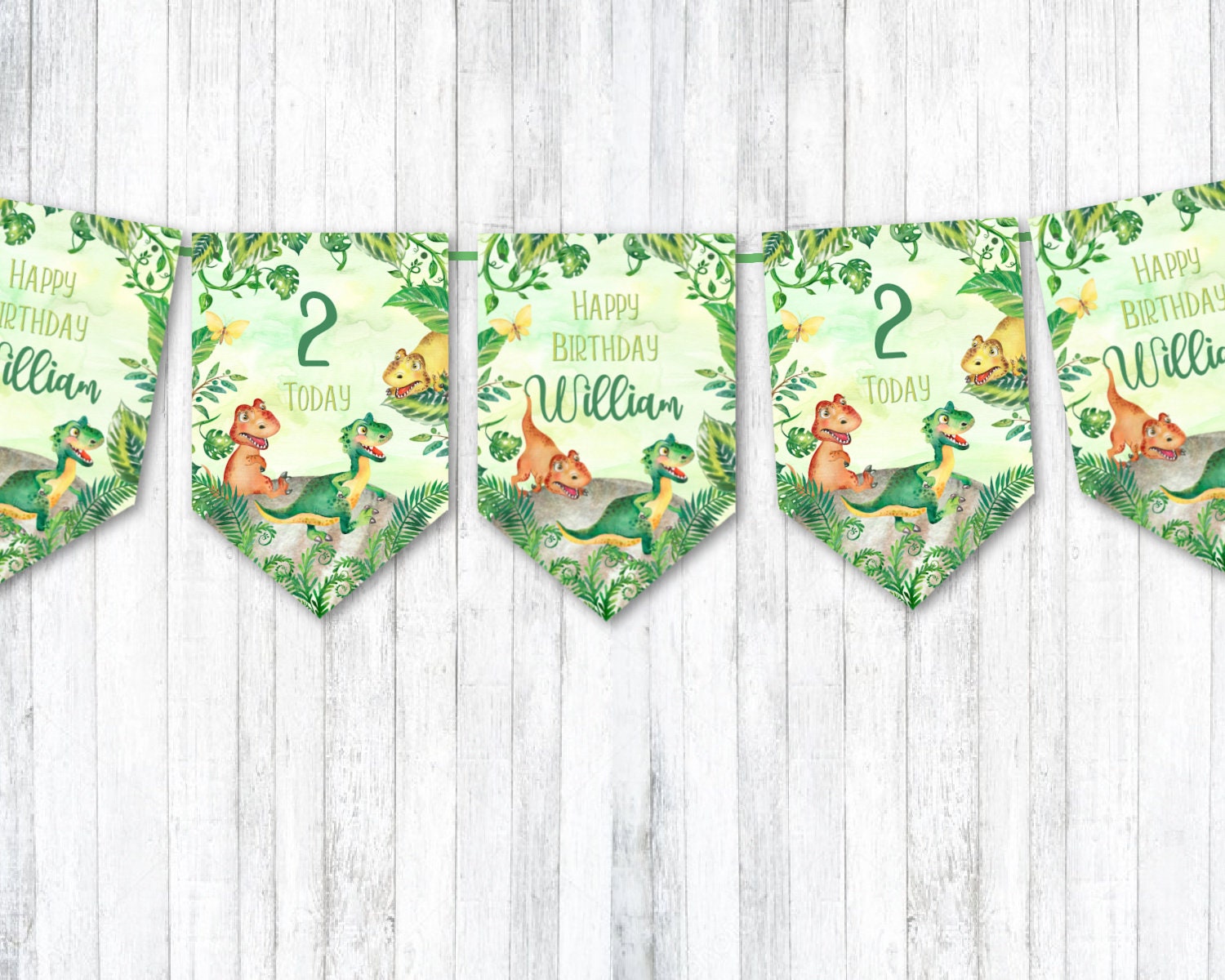 Personalised Dinosaur Prehistoric Jungle Bunting Birthday Party Room ...