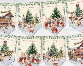 Christmas Woodland Forest Animals Bunting Holidays Hanging Decoration