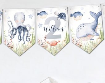 Personalised Under the Sea Bunting/Banner - Birthday, Christening, Baby Shower