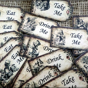 Alice in Wonderland... 'Eat Me'...'Drink Me'... 'Take Me'...'Use Me'... Small Gift Hang Tags