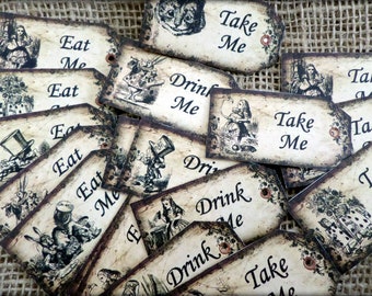 Alice in Wonderland... 'Eat Me'...'Drink Me'... 'Take Me'...'Use Me'... Small Gift Hang Tags