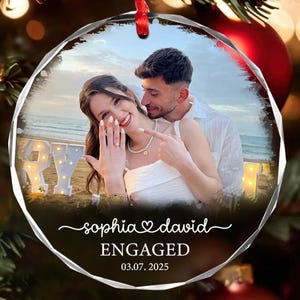 Décoration de fiançailles personnalisée avec photo, Décoration de fiançailles, Décoration de fiançailles, Décoration de fiançailles premier Noël, Cadeaux de Noël pour couple
