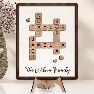 Personalized Family Puzzle Sign, Custom Family Name Sign, Crossword Puzzle Wooden Sign, Last Name Sign, Fathers Day Gift, Mothers Day Gift