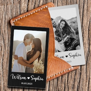 Metal Photo Wallet Card Gift for Husband or Boyfriend, Personalized Photo Wallet Card for Couple, Valentines Anniversary Gift for Him Her